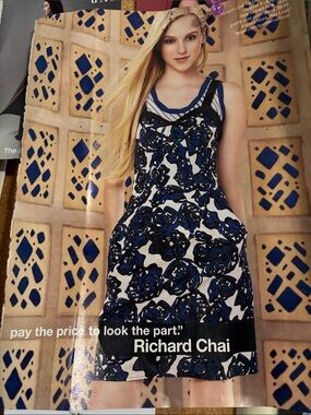 Richard Chai Blue and White Floral Sleeveless Midi Dress